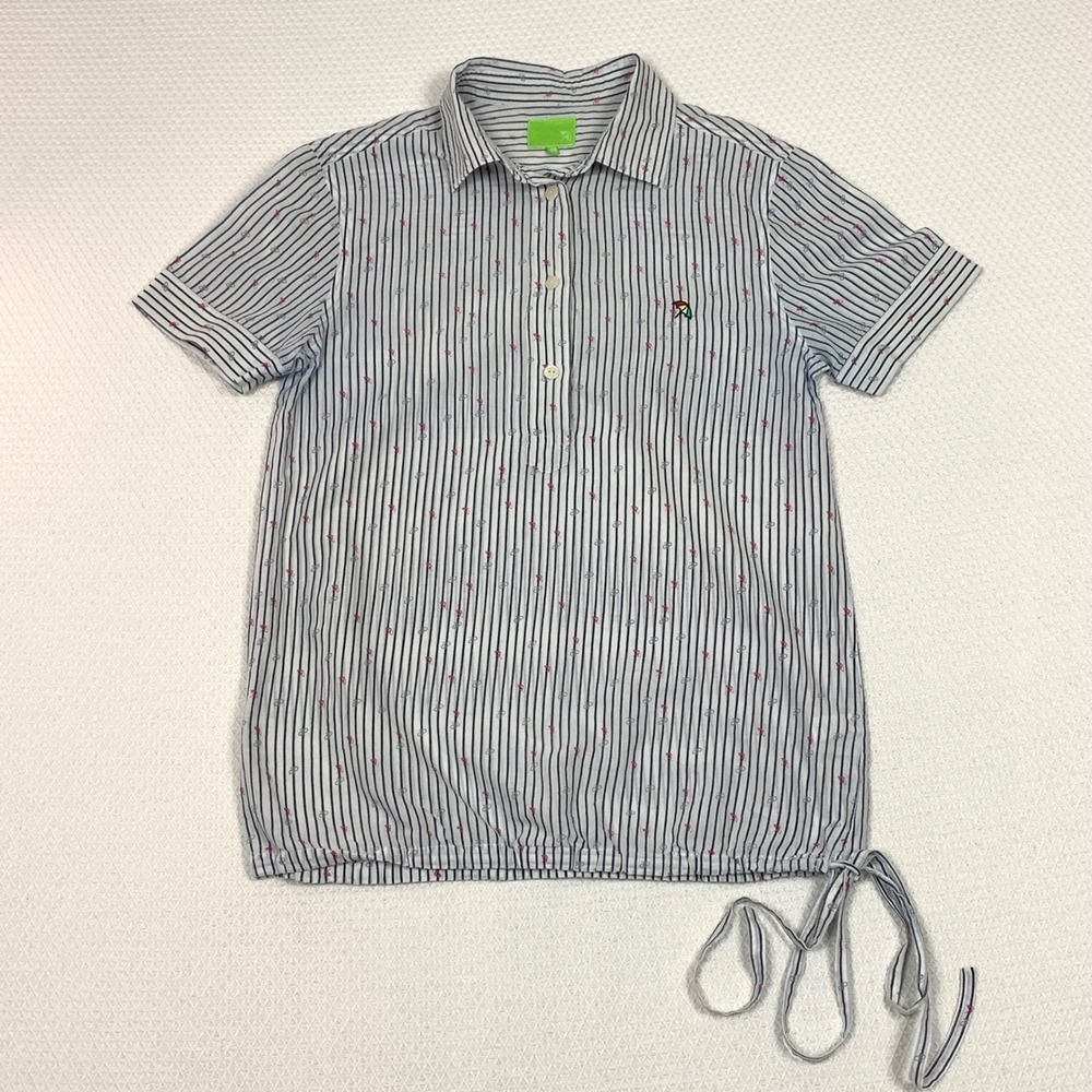 Arnold Palmer Womens Navy White Striped Umbrella Print Drawstring Shirt Size M